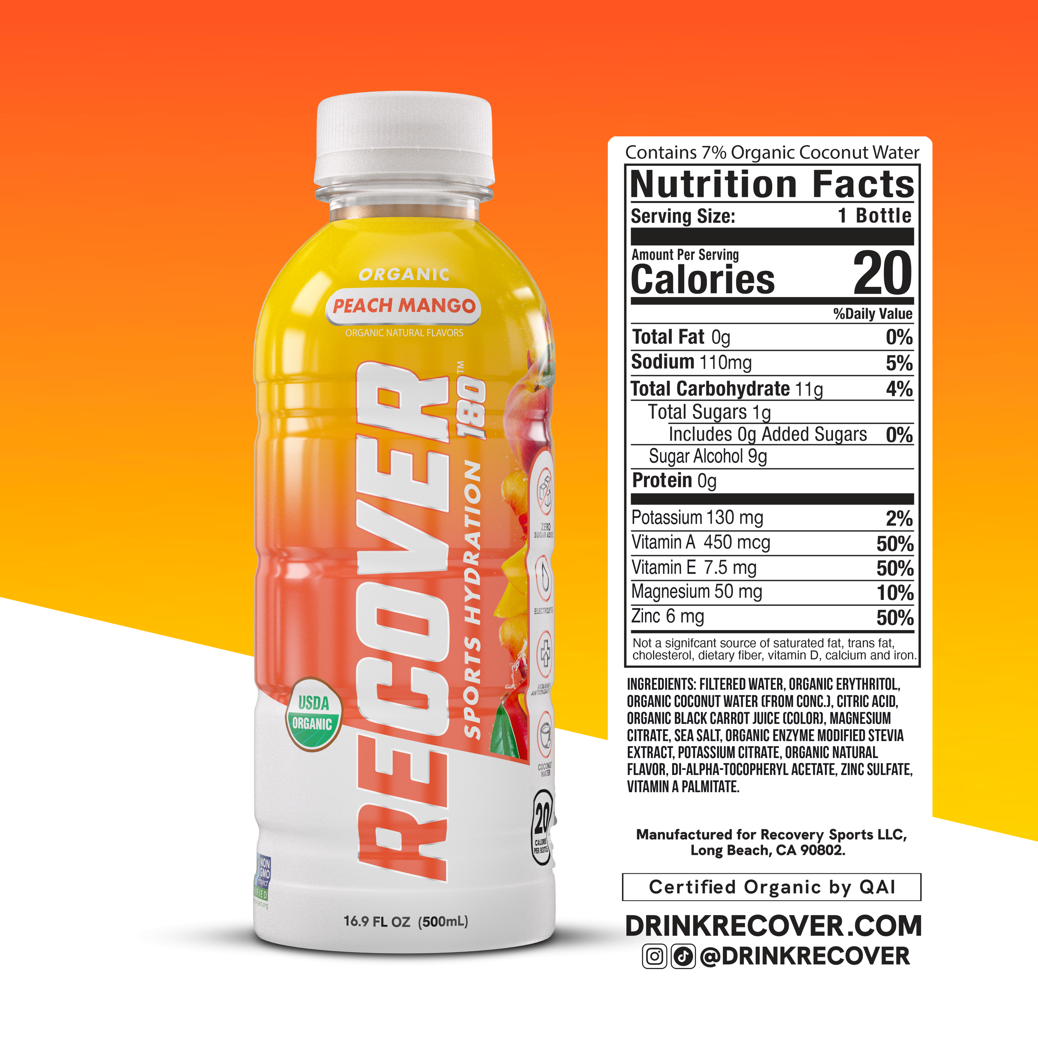 Peach Mango (16.9 oz - Pack of 12) – RECOVER 180 Peach Mango (16.9 oz - Pack of 12) – RECOVER 180