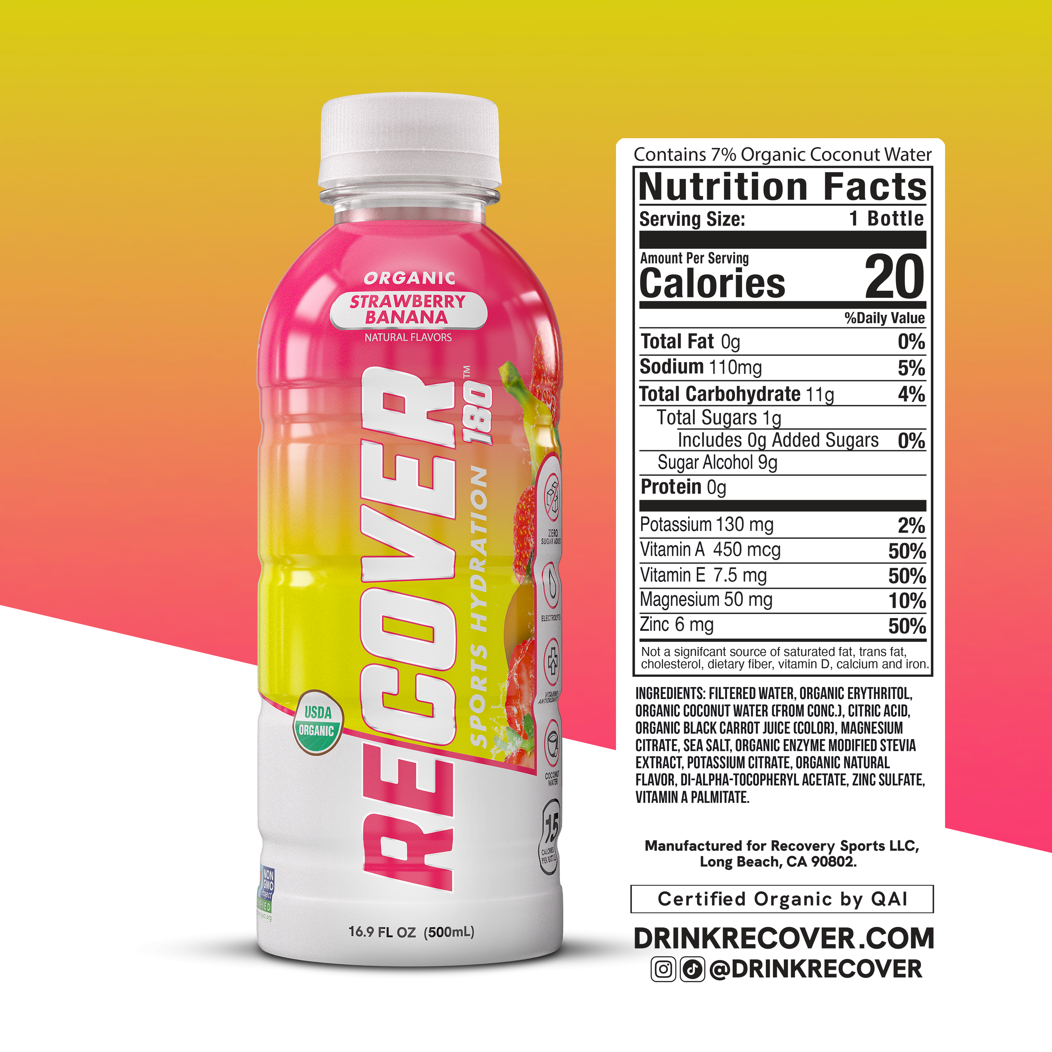 Strawberry Banana (16.9 oz - Pack of 12) – RECOVER 180 Strawberry Banana (16.9 oz - Pack of 12) – RECOVER 180